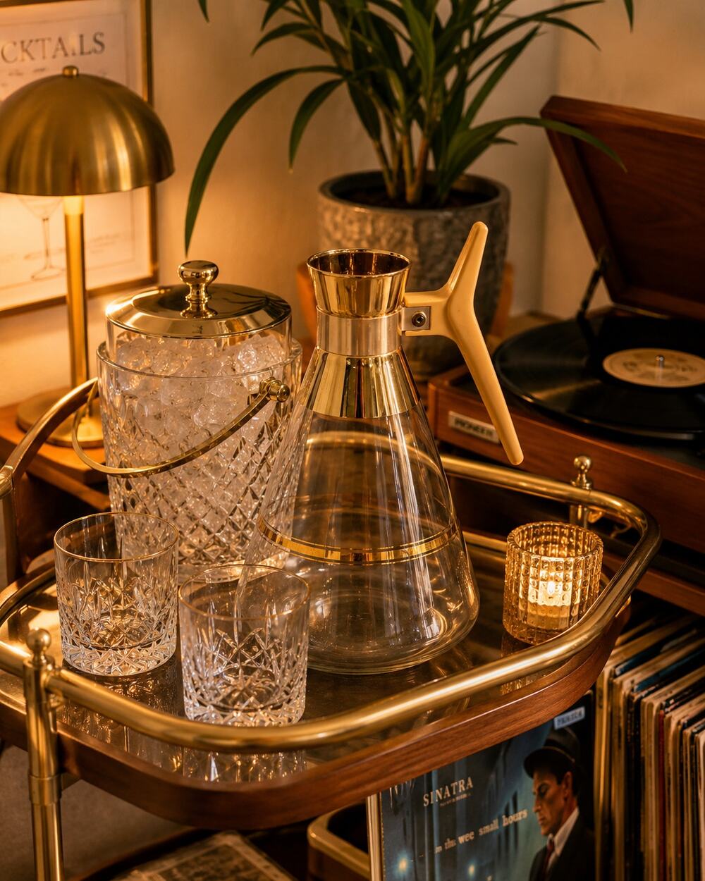 Vintage Gold Tone Glass Coffee Carafe Server Cream Handle MCM Style